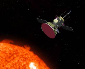 "Солнечный зонд" на месте работы (иллюстрация NASA/Johns Hopkins University Applied Physics Laboratory).